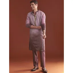 KALKI Fashion Men Ombre Dyed Regular Thread Work Kurta with Trousers-picture-11