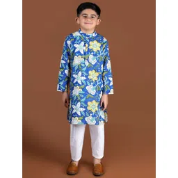 Kalp Boys Royal Blue Block Printed Kurta Set-picture-30