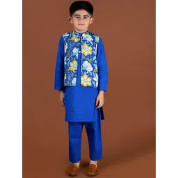 Kalp Boys Solid Regular Pure Cotton Straight Kurta with Pyjama & Printed Jacket-picture-37
