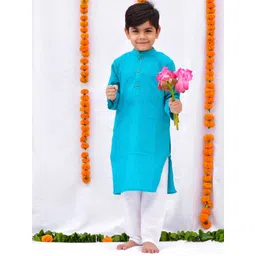 Kalp Boys Striped Band Collar Regular Pure Cotton Kurta With Pyjamas-picture-11