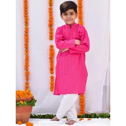 Kalp Boys Striped Pure Cotton Gulaal Straight Kurta with Pyjamas image 1