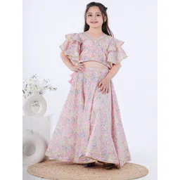 Kalp Girls Floral Printed Gotta Patti Cotton Bell Sleeves Ready to Wear Lehenga Choli-picture-14