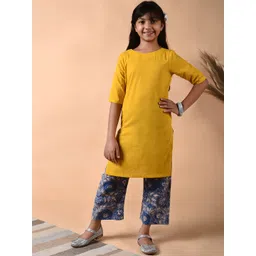 Kalp Girls Round Neck Pure Cotton Straight Kurta With Palazzos-picture-17