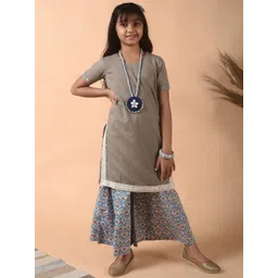 Kalp Girls Solid Pure Cotton Straight Kurta with Palazzos-picture-54