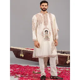 KALPRAAG Men Embroidered Regular Thread Work Kurta with Trousers & With Dupatta-picture-38