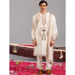 KALPRAAG Men Ethnic Motifs Embroidered Regular Georgette Kurta with Salwar & Dupatta-picture-27