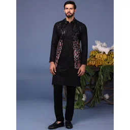 KALPRAAG Men Floral Embroidered Regular Sequinned Kurta with Trousers & With Dupatta-picture-17
