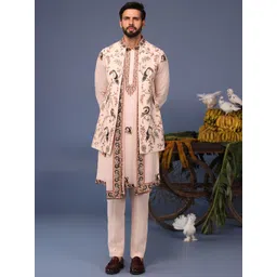 KALPRAAG Men Floral Embroidered Regular Sequinned Kurta with Trousers & With Dupatta-picture-19