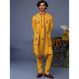 KALPRAAG Men Floral Embroidered Regular Sequinned Kurta with Trousers & With Dupatta-picture-22