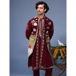 KALPRAAG Men Floral Embroidered Regular Sequinned Kurta with Trousers & With Dupatta-picture-35