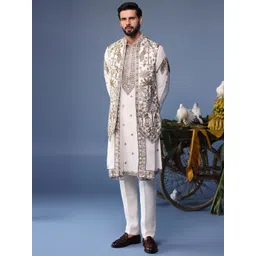 KALPRAAG Men Floral Embroidered Regular Sequinned Kurta with Trousers & With Dupatta-picture-36