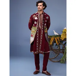 KALPRAAG Men Floral Embroidered Regular Sequinned Kurta with Trousers & With Dupatta-picture-37