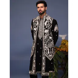 KALPRAAG Men Floral Embroidered Regular Sequinned Kurta with Trousers & With Dupatta-picture-15