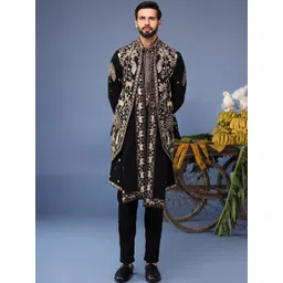 KALPRAAG Men Floral Embroidered Regular Sequinned Kurta with Trousers & With Dupatta-picture-39