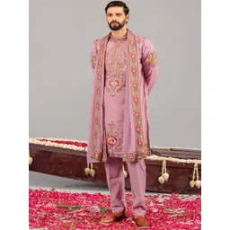 KALPRAAG Men Floral Printed Kurta with Churidar & Dupatta image 2