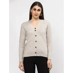 Kalt Beige Self Design Long Sleeves Cardigan-picture-17