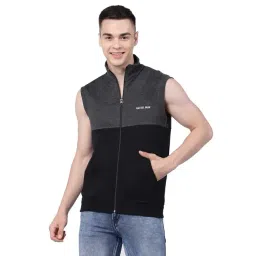 Kalt Black & Dark Grey Melange Regular Fit Jacket-picture-25