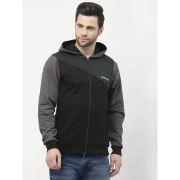 Kalt Black & Grey Regular Fit Colour-Block Hooded Sweatshirt-picture-24