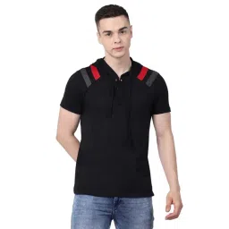 Kalt Black Regular Fit Striped Hooded T-Shirt-picture-20