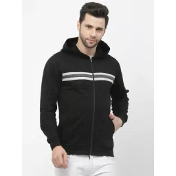 Kalt Black Regular Fit Stripes Hooded Sweatshirt-picture-13