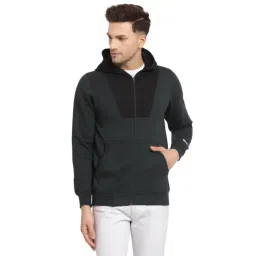 Kalt Bottle Green Regular Fit Colour Block Hooded SweatShirt-picture-44