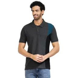 Kalt Dark Grey & Black Regular Fit Polo T-Shirt-picture-39