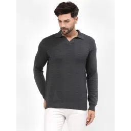 Kalt Dark Grey Regular Fit Texture Polo T-Shirt-picture-29