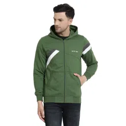Kalt Green Regular Fit Striped Hooded SweatShirt-picture-15