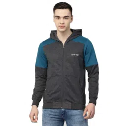 Kalt Grey Melange & Teal Regular Fit Hooded Sweatshirt-picture-29