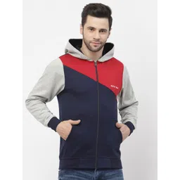 Kalt Hooded Colourblocked Front-Open Fleece Sweatshirt-picture-36