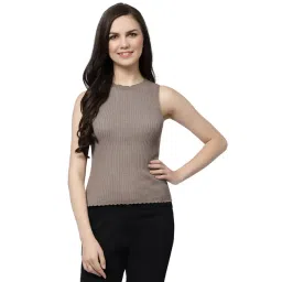 Kalt Light Brown Self Design Tank Top-picture-33