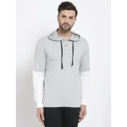 Kalt Light Grey & White Regular Fit Hooded Sweatshirt-picture-30