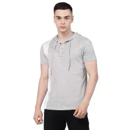 Kalt Light Grey Melange Regular Fit Hooded T-Shirt-picture-34