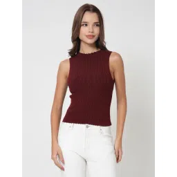 Kalt Maroon Cotton Solid Sweater-picture-25