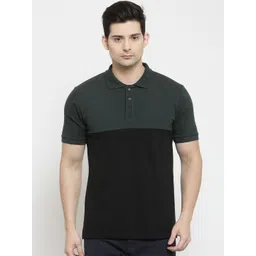 Kalt Men Black & Green Colourblocked Polo Collar T-shirt-picture-16