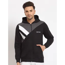 Kalt Men Black Striped Colour Block Hoodie Sweatshirt-picture-35