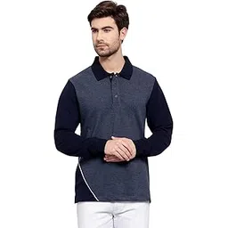 kalt Men Full Sleeves Polo Neck Cotton Blend Colour Block T-Shirt-picture-31