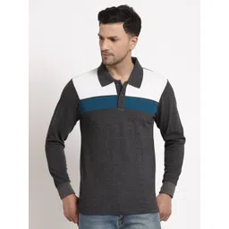 Kalt Men Grey Colourblocked Polo Collar Applique T-shirt-picture-10