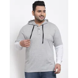Kalt Men Grey Melange Colourblocked Hooded Regular Fit T-shirt-picture-11