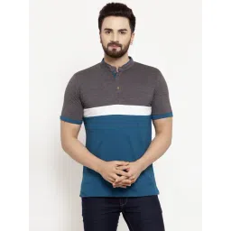 Kalt Men Half Sleeves Mandarin Collar Cotton Blend Stripe T-shirt-picture-19
