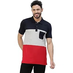 kalt Men Half Sleeves Polo Neck Cotton Blend Colour Block T-Shirt-picture-48