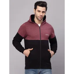Kalt Men Maroon Black Colourblocked Fleece Bomber Jacket-picture-42