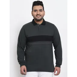 Kalt Men Plus Size Charcoal Grey Striped Polo Collar T-shirt-picture-41