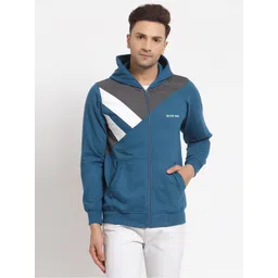 Kalt Men Teal Colourblocked Hooded Sweatshirt-picture-38