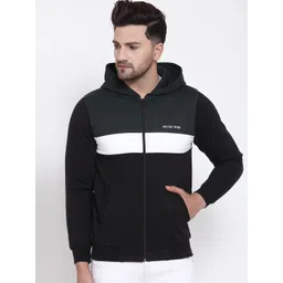 Kalt Men Teal Green & Black Colourblocked Hooded Fleece Sweatshirt-picture-17