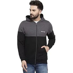 kalt Men's Full Sleeves Dual Colour Zipper Fleece Hoodie(Black::Dark Grey Melange)-picture-30