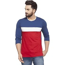 kalt Men's Full Sleeves Multicolour Round Neck Cotton Blend Striped T-Shirt (Red,White,Blue)-picture-54