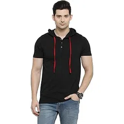 kalt Men's Half Sleeves Cotton Blend Hoodie (Black)-picture-25