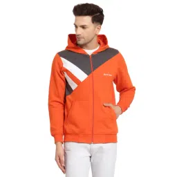 Kalt Orange Regular Fit Colour Block Hooded SweatShirt-picture-22