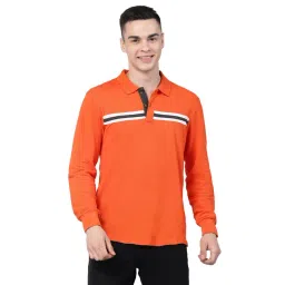 Kalt Orange Regular Fit Striped Polo T-Shirt-picture-39